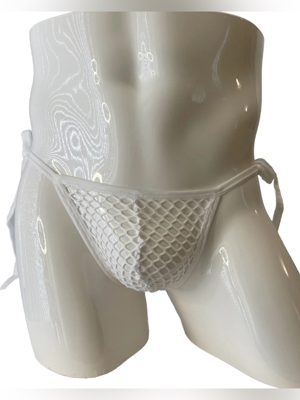 Mens Brief Mesh Sheer See Through Medium White Side Ties Erotic Exposed Go-go